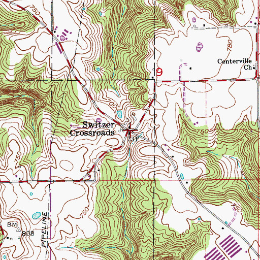 Topographic Map of Switzer Crossroads, IN