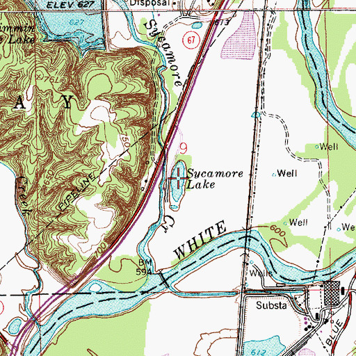 Topographic Map of Sycamore Lake, IN