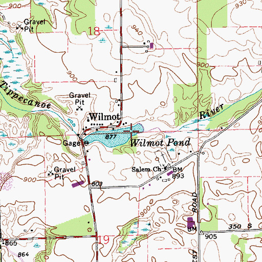 Topographic Map of Wilmot Pond, IN