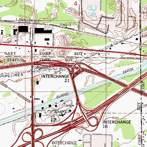 Topographic Map of Interchange 4, IN