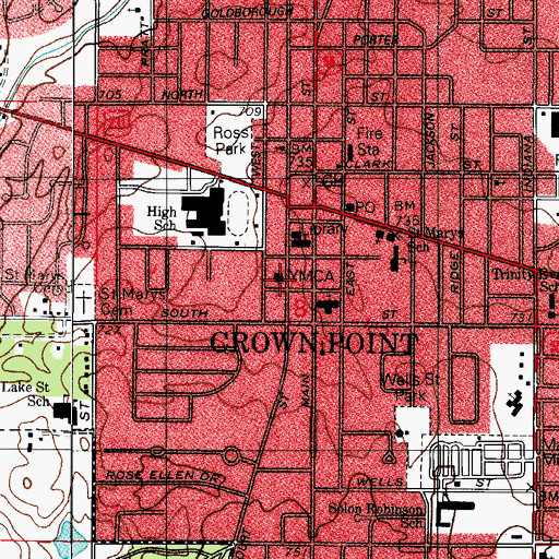 Topographic Map of YMCA, IN