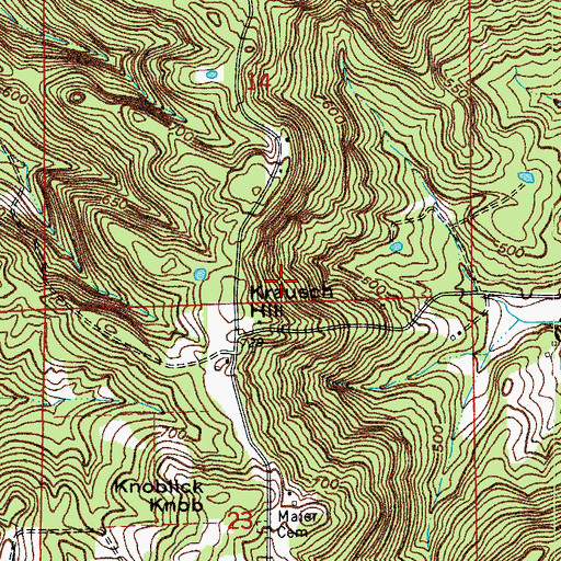 Topographic Map of Krausch Hill, IN