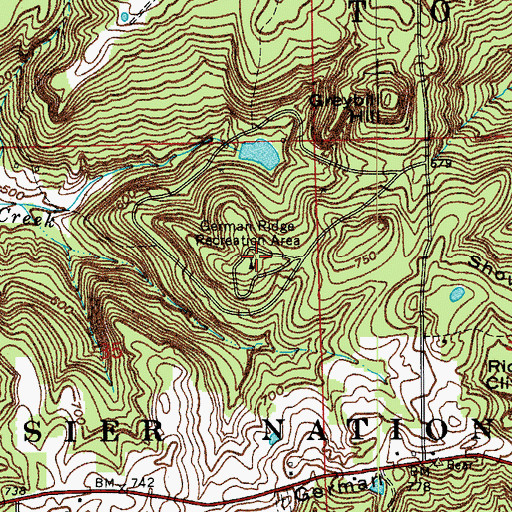 Topographic Map of German Ridge Recreation Area, IN