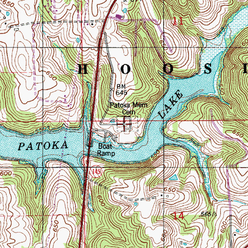 Topographic Map of Patoka Memorial Cemetery, IN