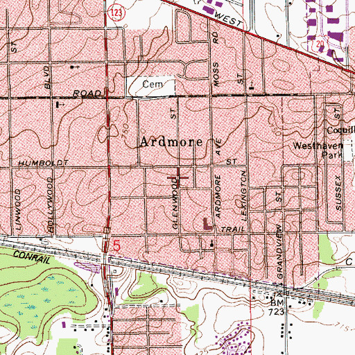 Topographic Map of Ardmore, IN