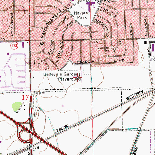 Topographic Map of Belleville Gardens Playground, IN