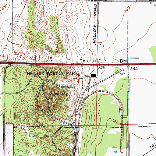 Topographic Map of Bendix Woods Park, IN