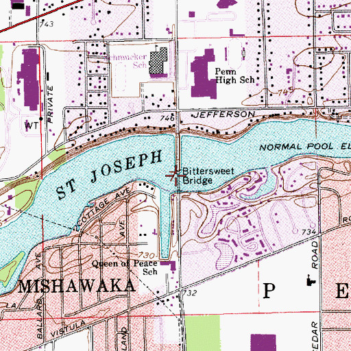 Topographic Map of Bittersweet Bridge, IN