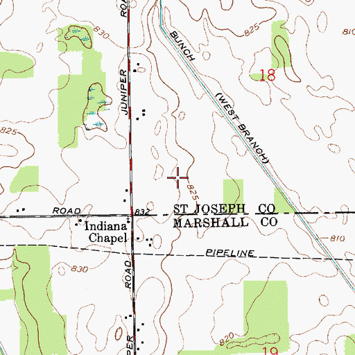 Topographic Map of West Branch Bunch Ditch, IN