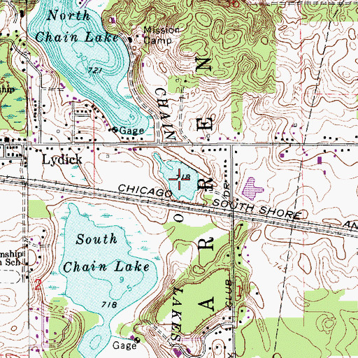 Topographic Map of Chain O' Lakes, IN