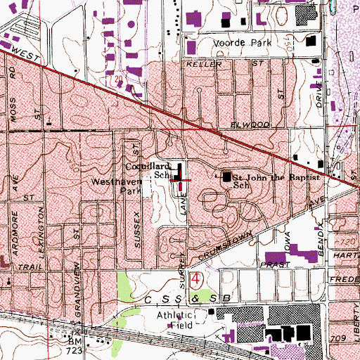 Topographic Map of Alexis Coquillard Elementary School, IN