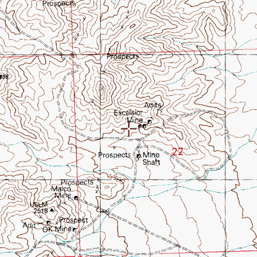 Topographic Map of Excelsior Mine, AZ