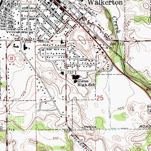 Topographic Map of John Glenn High School, IN