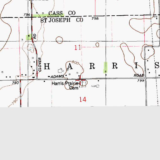 Topographic Map of Harris Prairie Cemetery, IN