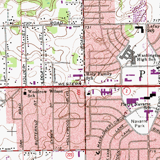 Topographic Map of Holy Family School, IN
