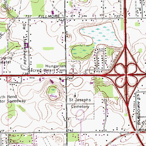Topographic Map of Hungarian Sacred Heart Cemetery, IN