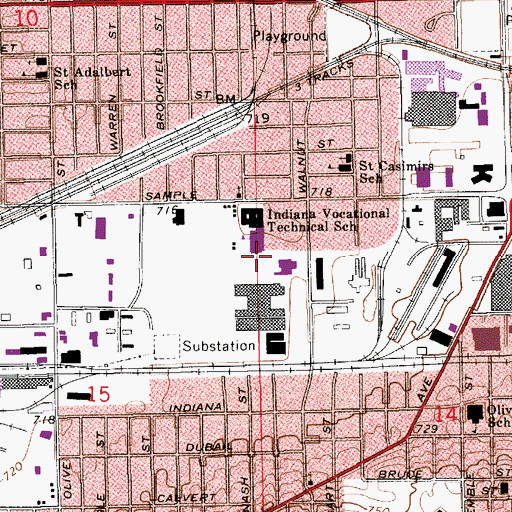 Topographic Map of Indiana Vocational Technical School, IN