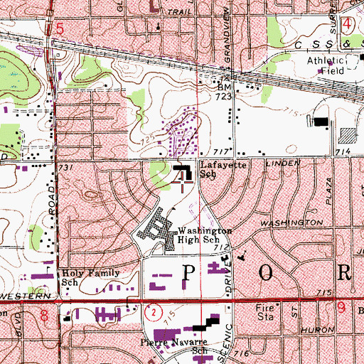 Topographic Map of Lafayette Elementary School, IN