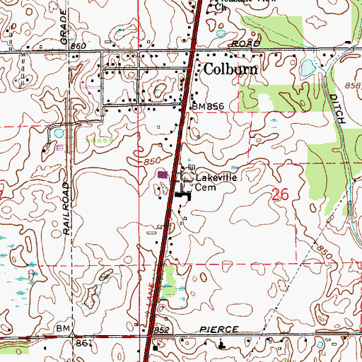 Topographic Map of Lakeville Cemetery, IN