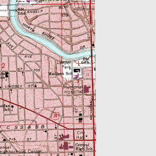 Topographic Map of James Madison Elementary School, IN