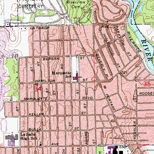 Topographic Map of Marquette Elementary School, IN