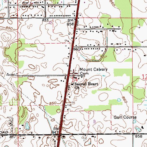 Topographic Map of Mount Calvary Cemetery, IN