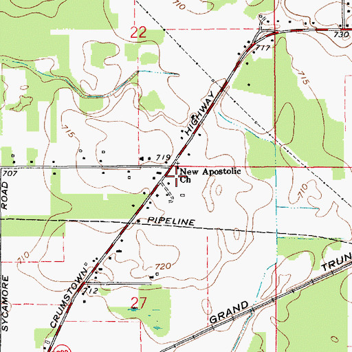 Topographic Map of New Apostolic Church, IN