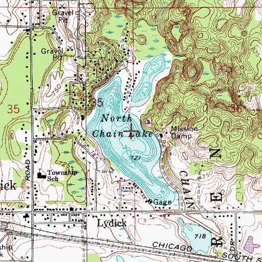 Topographic Map of North Chain Lake, IN
