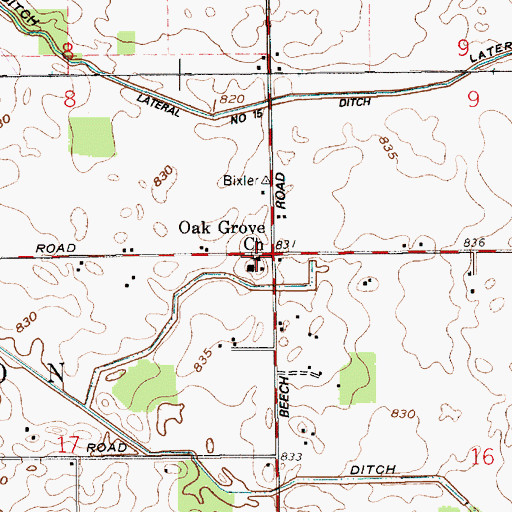 Topographic Map of Oak Grove Church, IN