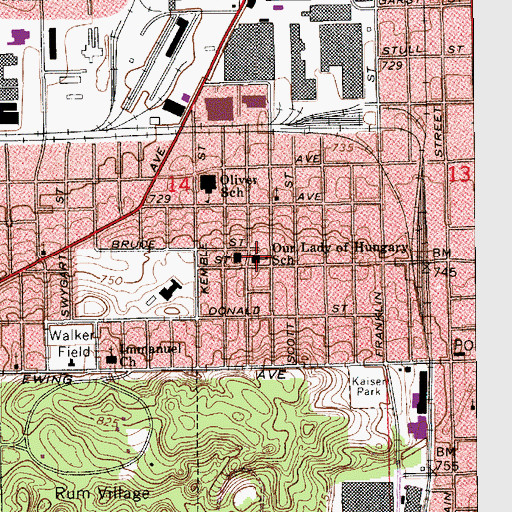 Topographic Map of Our Lady of Hungary Catholic School, IN