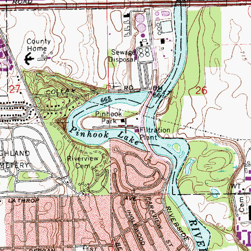 Topographic Map of Pinhook Park, IN