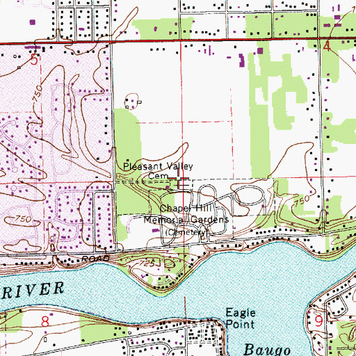 Topographic Map of Pleasant Valley Cemetery, IN