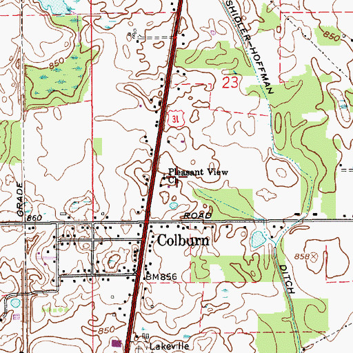Topographic Map of Pleasant View Church, IN