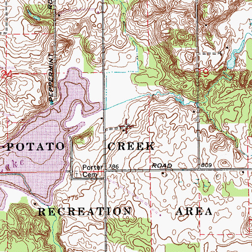 Topographic Map of Potato Creek State Park, IN