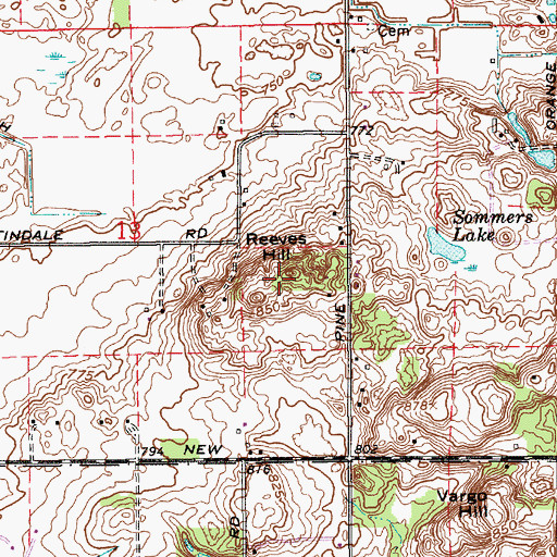 Topographic Map of Reeves Hill, IN