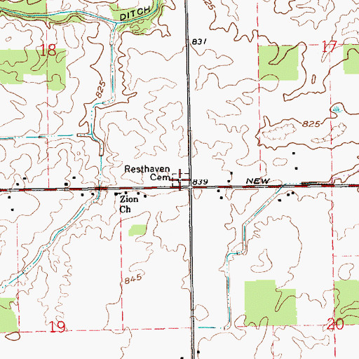 Topographic Map of Resthaven Cemetery, IN