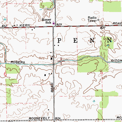 Topographic Map of Rogers Ditch, IN