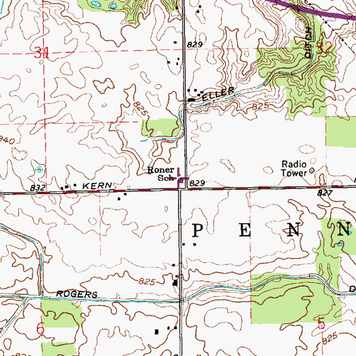 Topographic Map of Roner School, IN