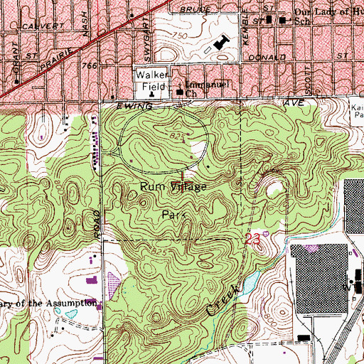 Topographic Map of Rum Village Park, IN