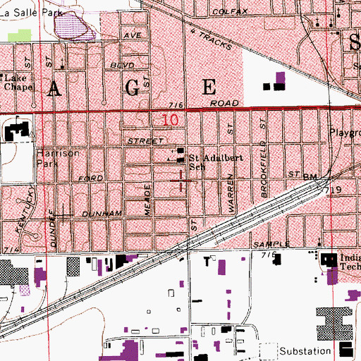 Topographic Map of Saint Adalbert School, IN
