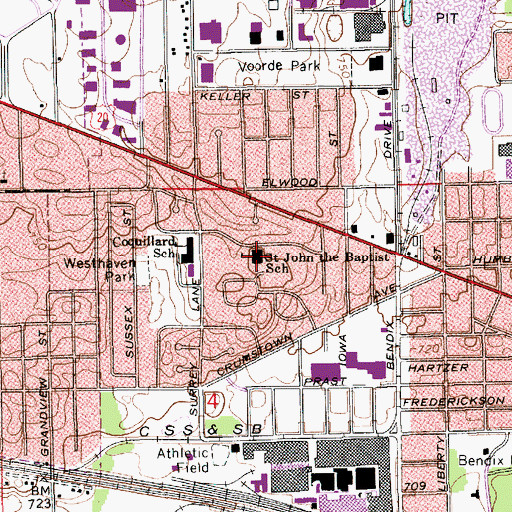 Topographic Map of Saint John the Baptist Elementary School, IN