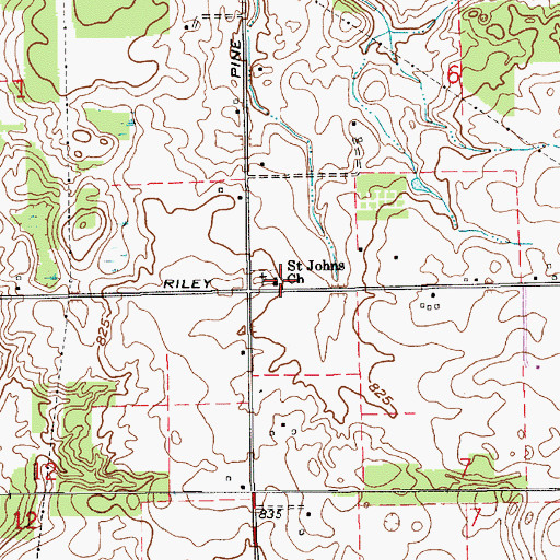 Topographic Map of Saint Johns Church, IN