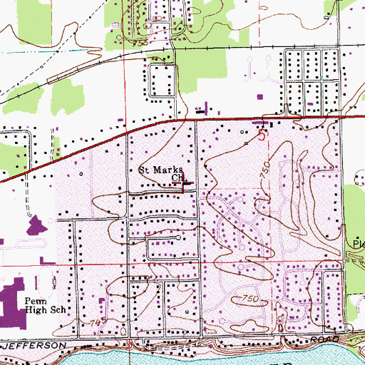 Topographic Map of Saint Marks Church, IN