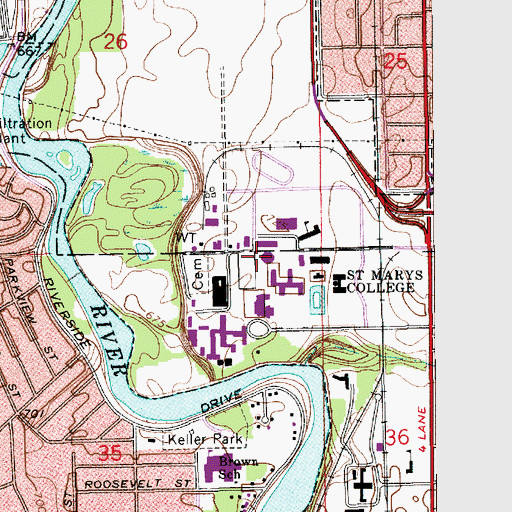 Topographic Map of Saint Mary's College, IN