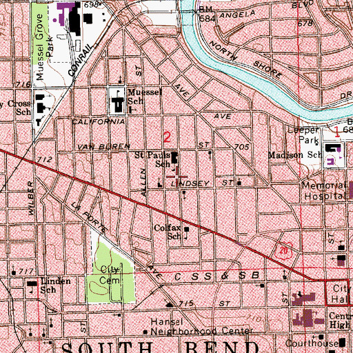 Topographic Map of Saint Pauls School, IN