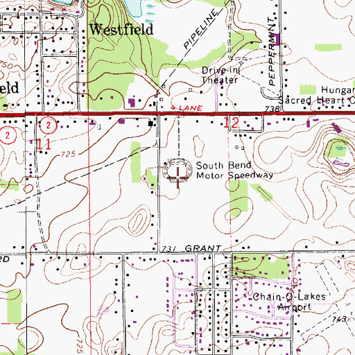 Topographic Map of South Bend Motor Speedway, IN