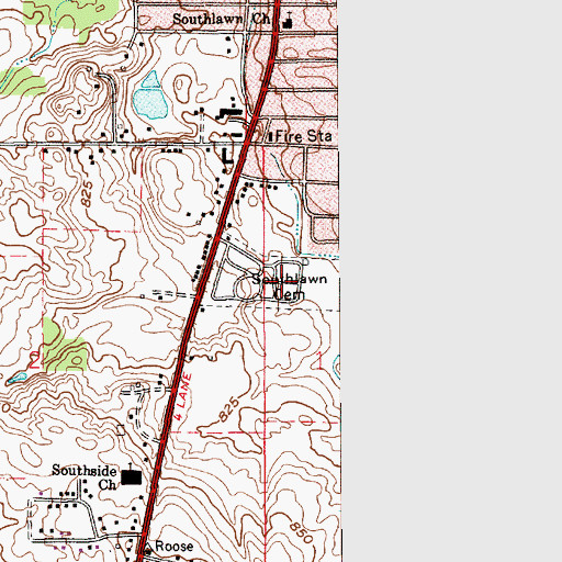 Topographic Map of Southlawn Cemetery, IN