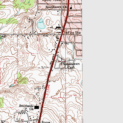 Topographic Map of Southlawn Cemetery, IN
