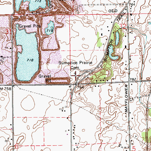 Topographic Map of Sumption Prairie Cemetery, IN