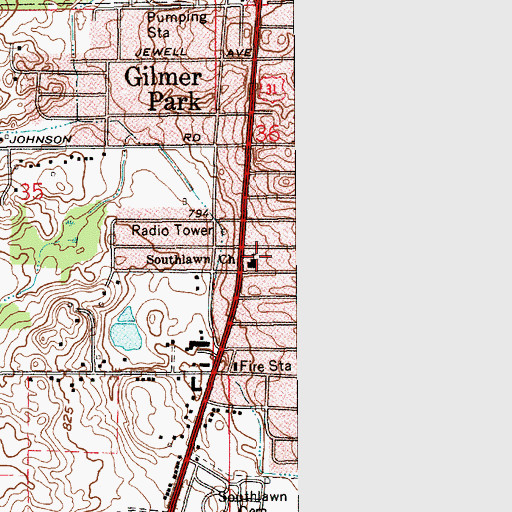 Topographic Map of Suthlawn Church, IN